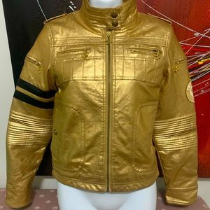 Luxirie by Lrg Size M Motorcycle Gold Jacket  Stripes Patch Quilted Lining